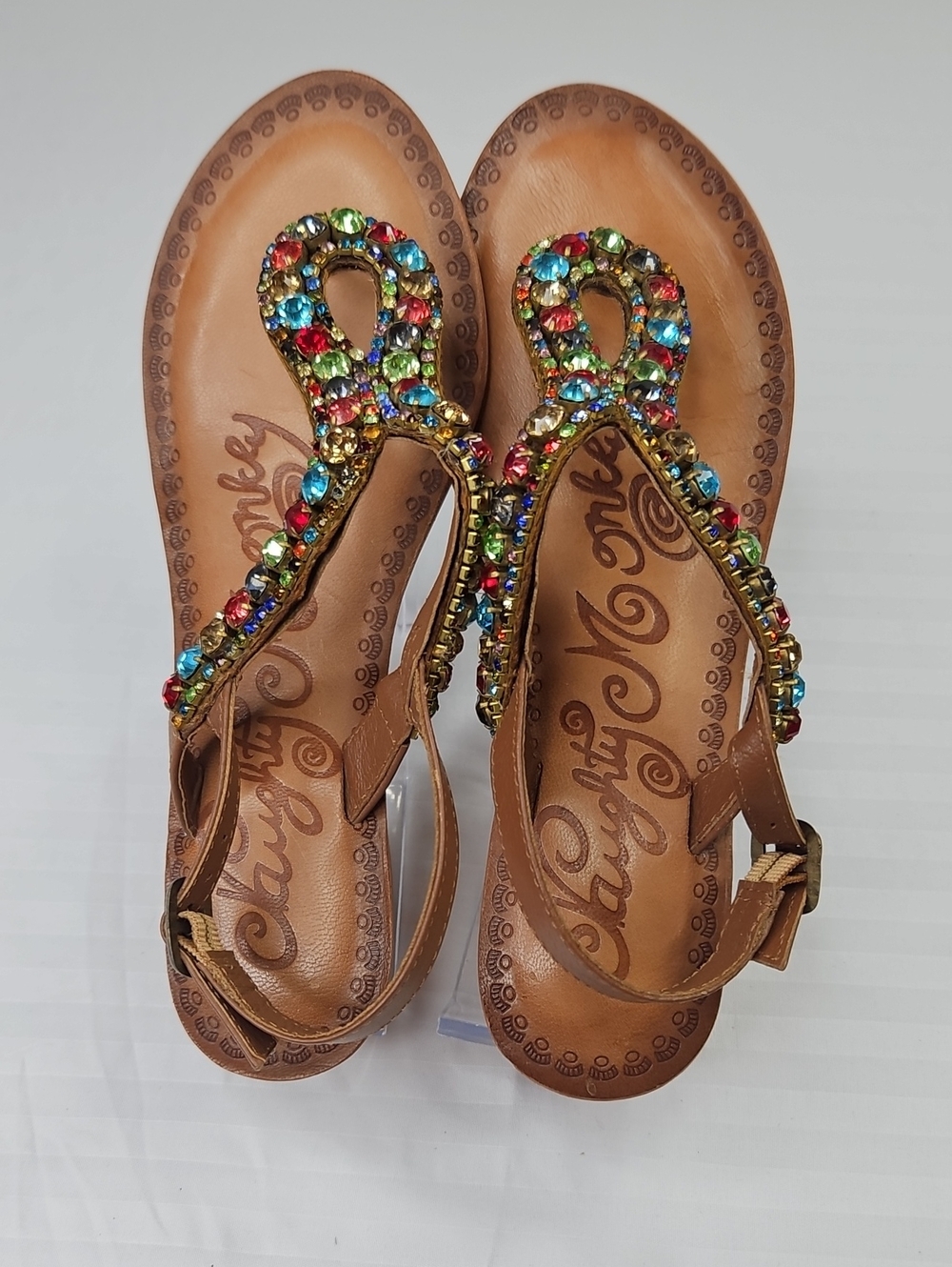 naughty monkey Tan Rhinestone Wedge Sandals Size 6.5